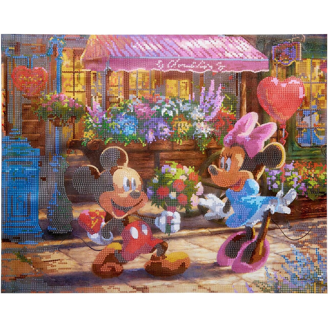 RoseArt: Disney Dreams: Diamond Art Jewel By Number - Mickey & Minnie Sweetheart Cafe - DIY 20 x 16" Gem Craft Kit, Thomas Kinkade, Display Hanger